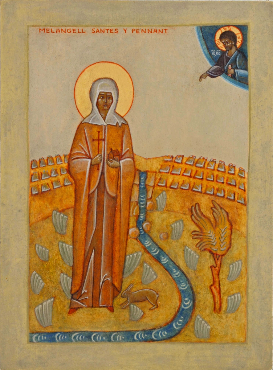 Religious icon: Saint Melangell in her valley